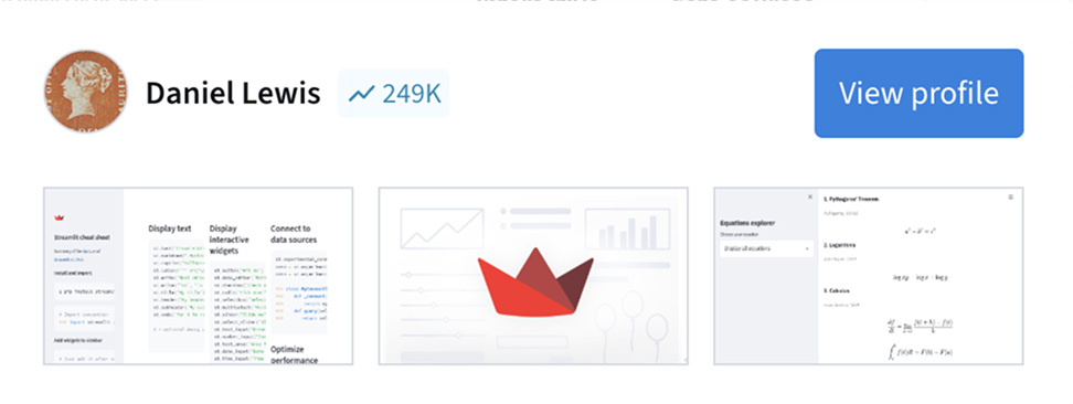 User profile with app previews
