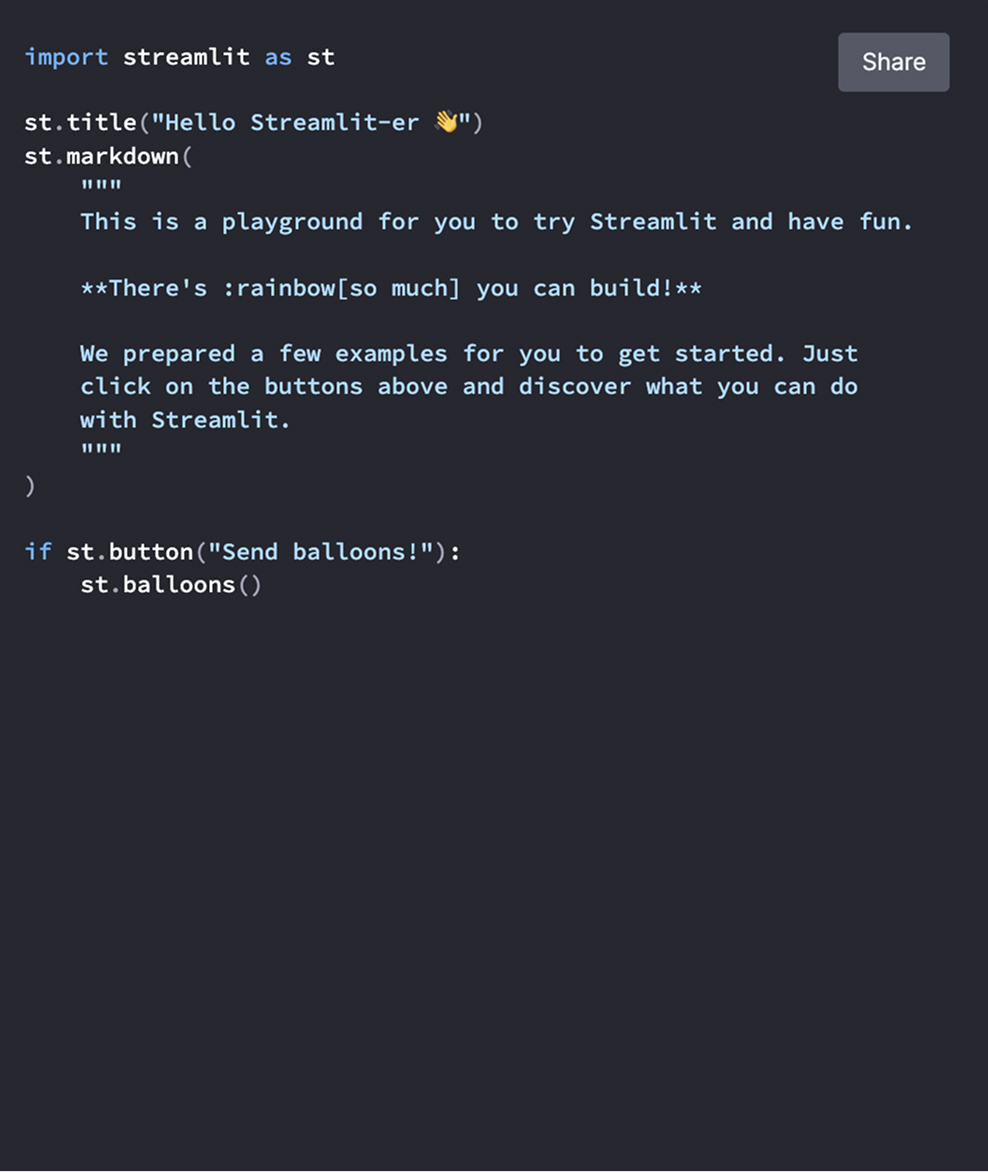 Streamlit Python code in the editor
